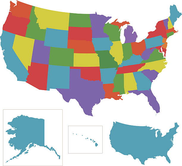 colorful USA with individual states outlines vector art illustration