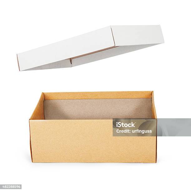 Brown Shoe Box On White Background Stock Photo - Download Image Now - Shoe Box, 2015, Advertisement