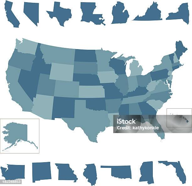 Mapa De Estados Unidos - Arte vetorial de stock e mais imagens de EUA - EUA, Mapa, Individualidade