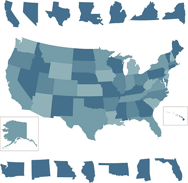 united states map - amerikanın eyalet sınırları illüstrasyonlar stock illustrations