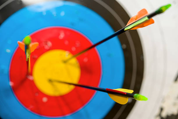 istock Arrows on the bow hit the target 482292470