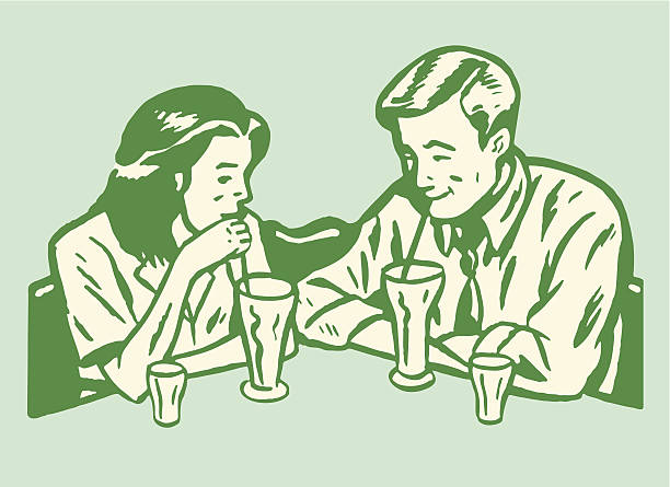 Man and Woman Drinking Malts Man and Woman Drinking Malts diner illustrations stock illustrations
