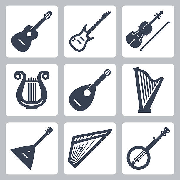 ilustraciones, imágenes clip art, dibujos animados e iconos de stock de vector de instrumentos musicales: de cuerda - lyre
