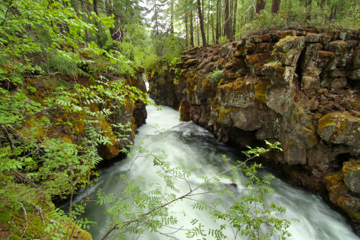 Rogue River cuts through volcanic rock north of Crater Lake National Park, Oregon.