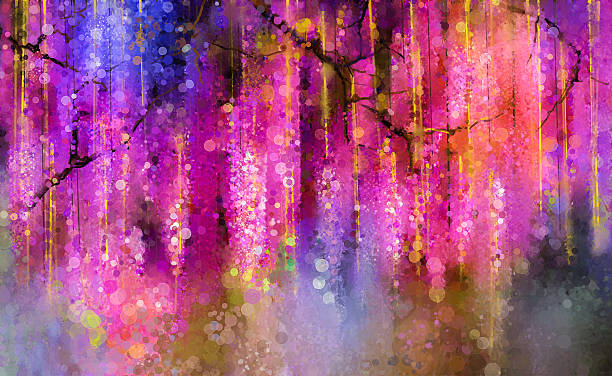 ilustrações, clipart, desenhos animados e ícones de primavera flores roxas wisteria.watercolor pintura - blurred motion textured effect backgrounds abstract