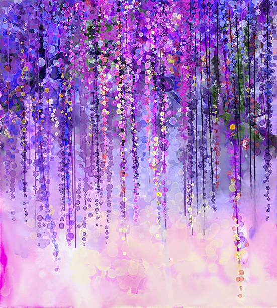 ilustraciones, imágenes clip art, dibujos animados e iconos de stock de primavera flores wisteria.watercolor de pintura púrpura - watercolor painting backgrounds abstract textured effect