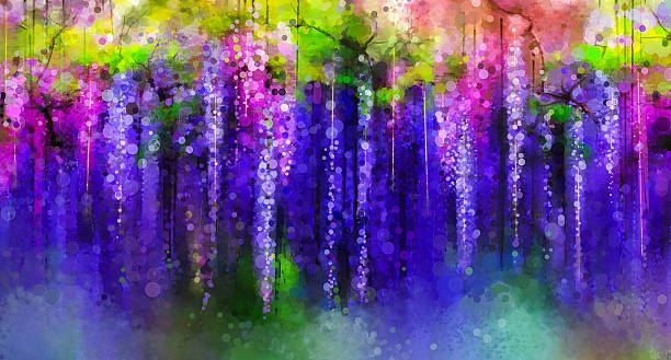 ilustrações de stock, clip art, desenhos animados e ícones de flores de primavera roxo wisteria.watercolor pintura - watercolor painting backgrounds abstract textured effect