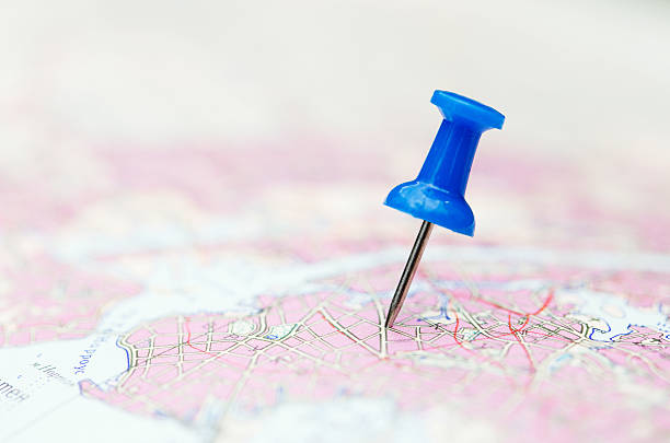 istock Travel destination, blue  pin on the map 482298696