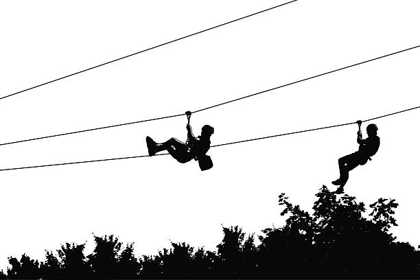 zapinane na suwak wyściółka przygodę nad forest - zip lining stock illustrations