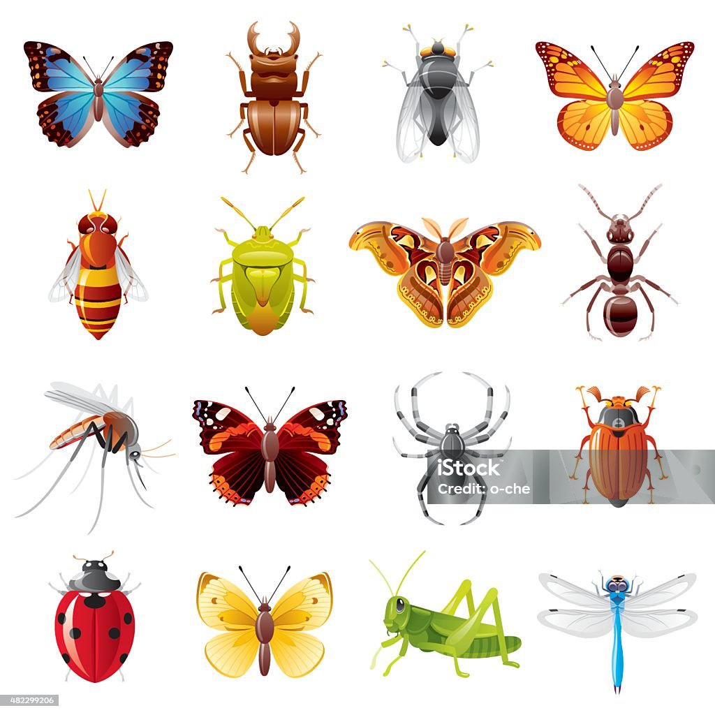 Insects icon set Fine colorful icon set with 16 insects, which you can meet in different places of our planet. Insect stock vector