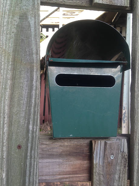 istock Green metal post box of a house 482302170