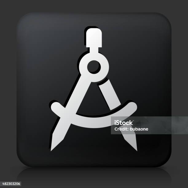 Black Square Button With Math Compass Stock Illustration - Download Image Now - 2015, Black Background, Black Color