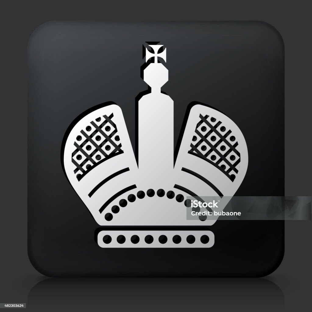 Black Square Button with Crown Icon Black Square Button with Crown Icon. This royalty free vector image features a white interface icon on square black button. The vector button has a bevel effect and a light shadow. The image background is dark grey and the button has a light reflection. 2015 stock vector