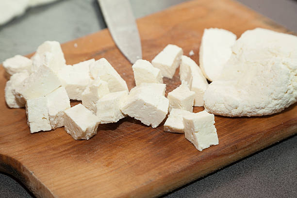 Closeup of paneer cut stock photo