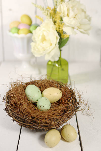 Vertical Easter Holiday Themed Still Life Scene in Natural Light