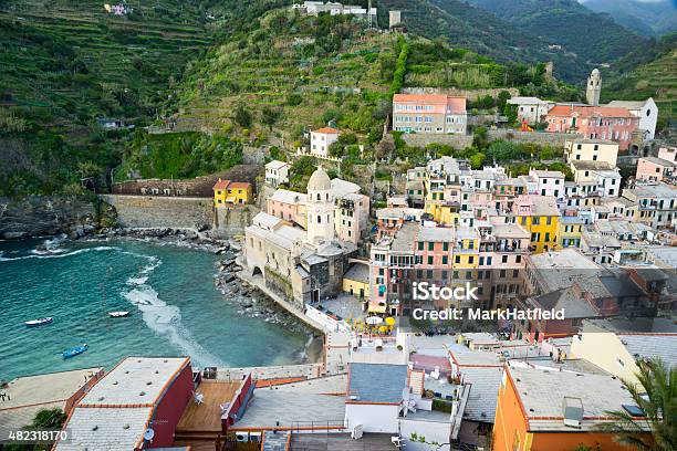 Cinque Terre Italy Town Of Vernazza Stock Photo - Download Image Now - 2015, Building - Activity, Building Exterior