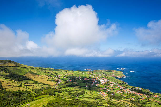 Coastline of Ponta Delgada das Flores - Azores Panoramic view of Ponta Delgada das Flores, the northern centre of Ponta Delgada connecting Flores with Corvo.Ponta Delgada is a rural civil parish in the Azorean municipality of Santa Cruz das Flores, on the Portuguese island of Flores. It is situated along the northern coast from the regional capital. It is the third oldest religious parish on the island of Flores, only preceded by the communities of Lajes and Santa Cruz das Flores. san miguel portugal stock pictures, royalty-free photos & images