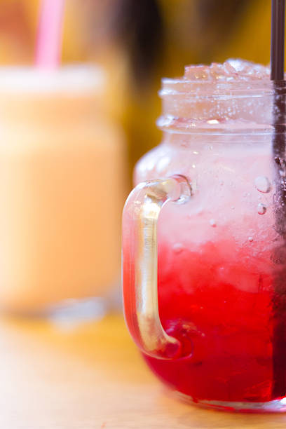 strawberry italian soda on blur background