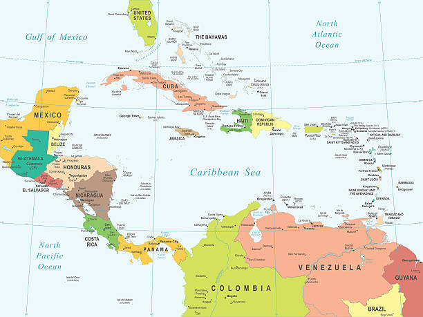 mittelamerika-karte-illustration - central america map belize honduras stock-grafiken, -clipart, -cartoons und -symbole