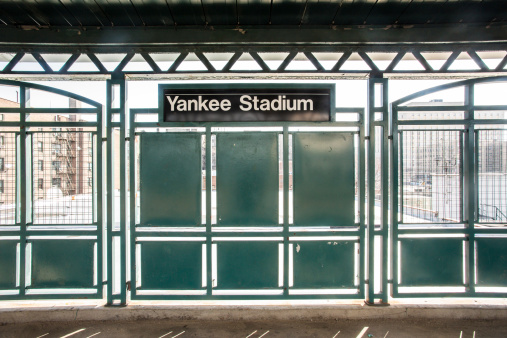 New York City public train station platform at Yankee Stadium