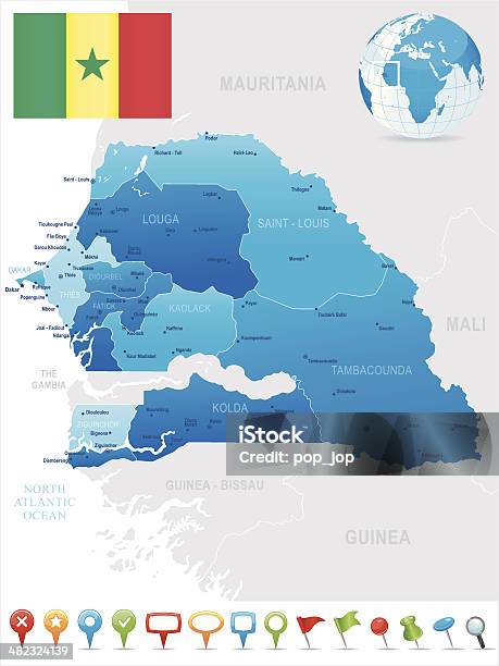 Karte Von Senegalstaaten Städte Flagge Und Symbole Stock Vektor Art und ...