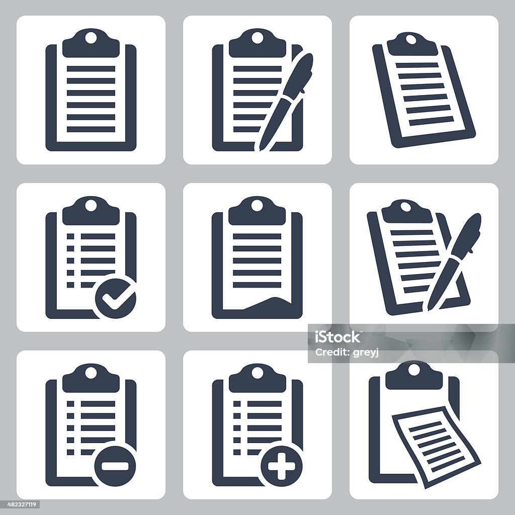 Vector isolated clipboard, checklist icons set Vector isolated clipboard, list icons set Clipboard stock vector