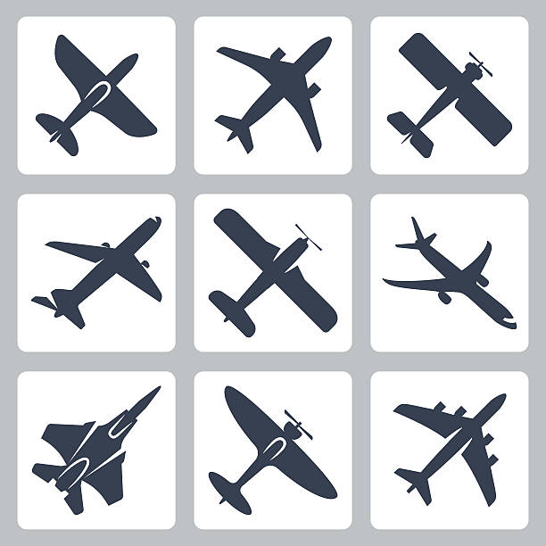 Vector isolated plane icons set Vector isolated plane icons set airplane silhouette commercial airplane shipping stock illustrations