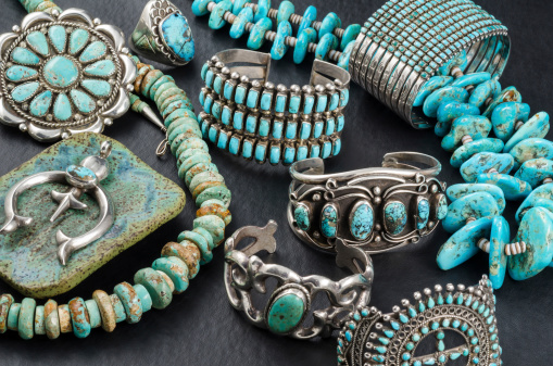 Collection of Native American Turquoise and Silver Jewelry.