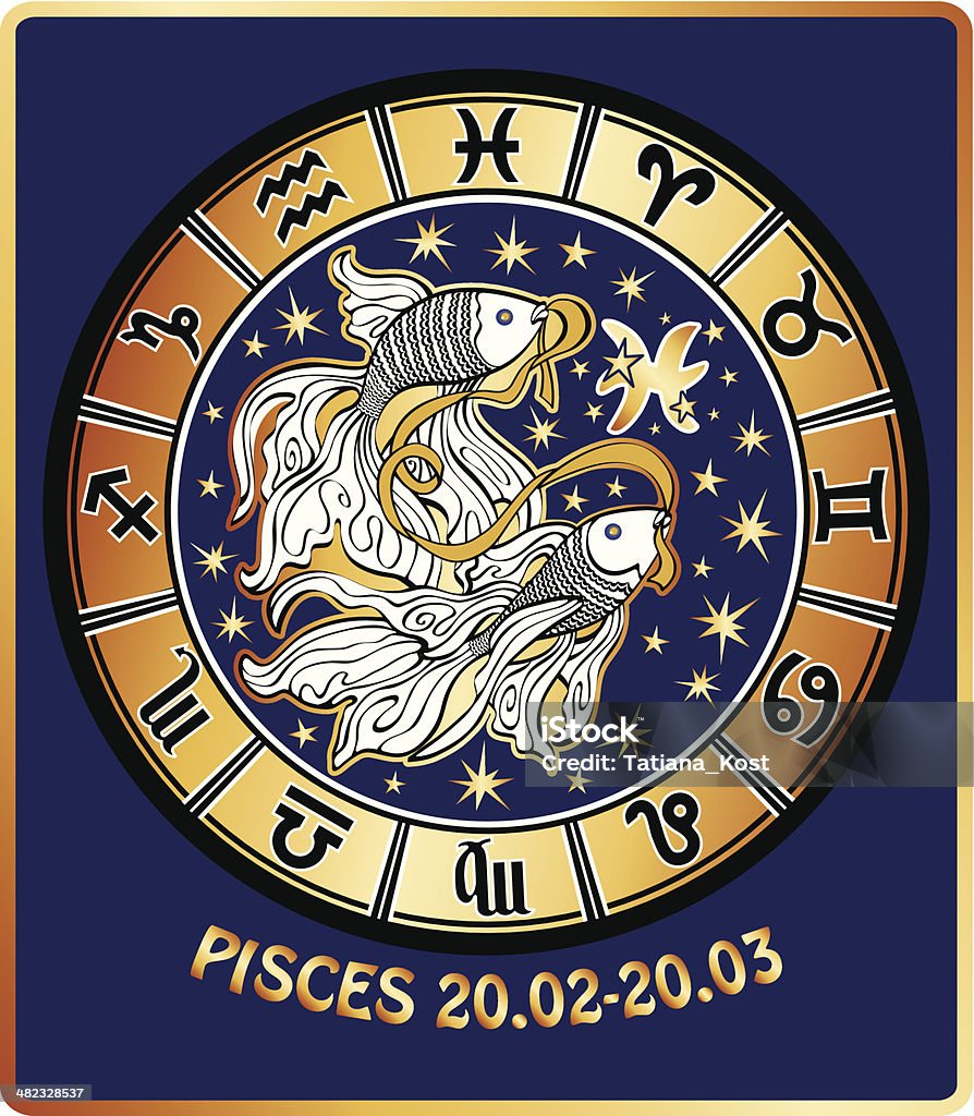 Pisces Zodiac Signhoroscope Circleretro Stock Illustration - Download Image  Now - Animal Fin, Aquarius - Astrology Sign, Aries - iStock