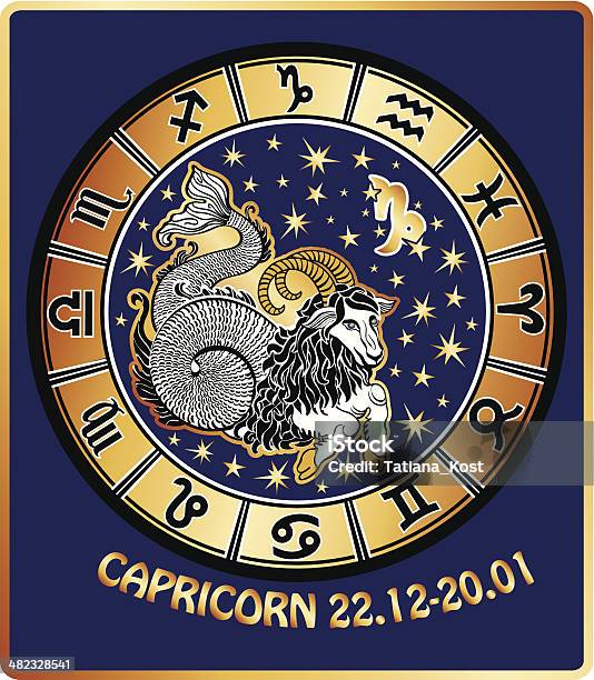 Signe Du Capricorne Signe Circleretro Signhoroscope Vecteurs libres de droits et plus d'images vectorielles de Bleu