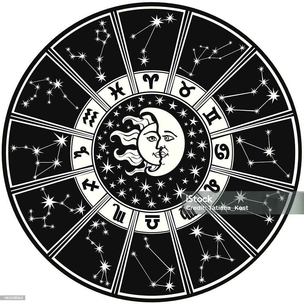 Segno dello zodiaco e constellations.Horoscope circle.Black e bianco - arte vettoriale royalty-free di A forma di stella