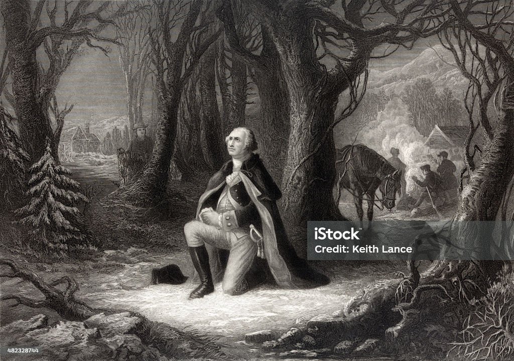 George Washington Praying This vintage image depicts George Washington praying. George Washington Stock Photo