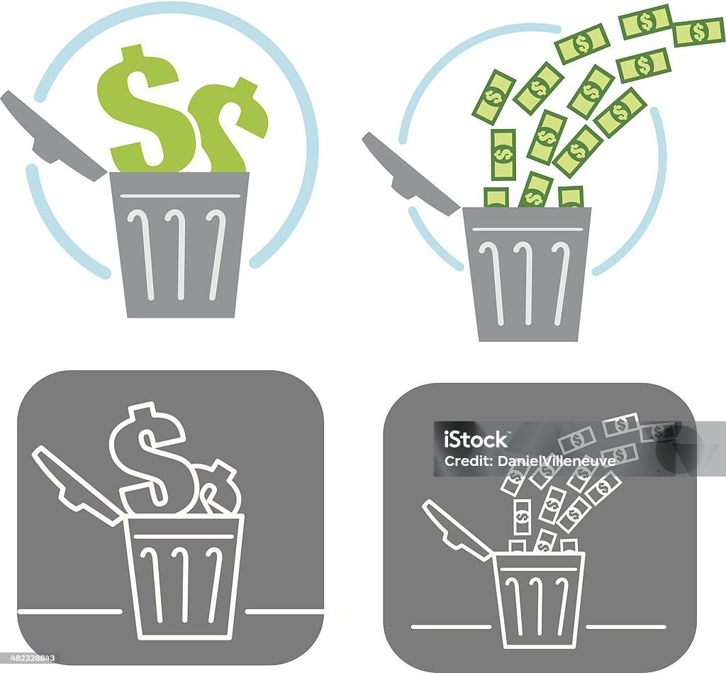 Geldverschwendung-Symbol - Lizenzfrei Mülltonne Vektorgrafik