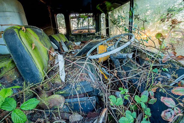 istock rusty scrap vehicle in a field interior of lorry cab 482328858