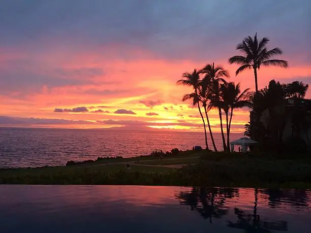 Colorful tropical sunset in Maui.