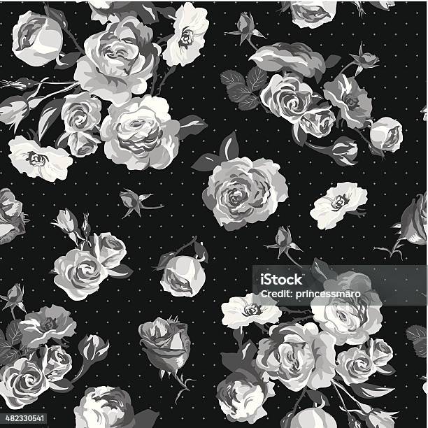 Vintage Monochrome Roses Pattern Stock Illustration - Download Image Now - Abstract, Backgrounds, Branch - Plant Part