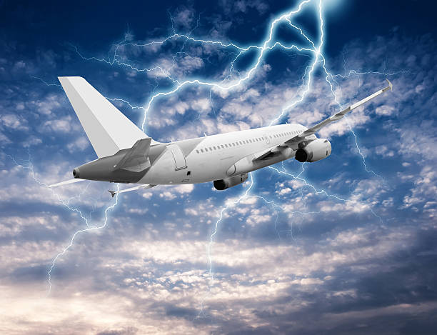 istock Passenger airplane flying above sea on stormy sky 482333084