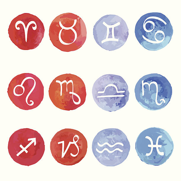 ilustraciones, imágenes clip art, dibujos animados e iconos de stock de zodiac de acuarela. - paintings sign astrology fortune telling