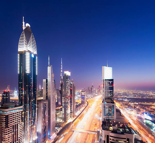 istock Sheikh Zayed Road at Sunset in the United Arab Emirates 482333986