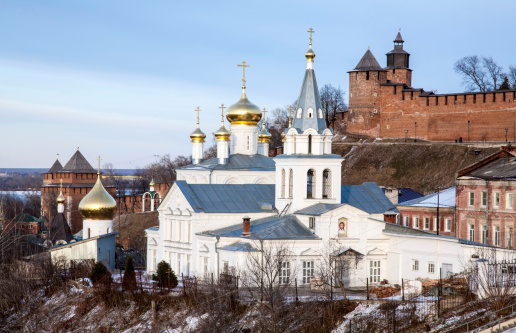 March view Church of Elijah the Prophet and Kremlin Nizhny Novgorod Russia