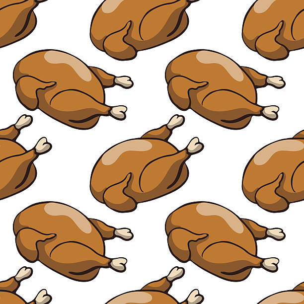 ilustraciones, imágenes clip art, dibujos animados e iconos de stock de patrón sin costuras con aves - cooked chicken white background grilled chicken
