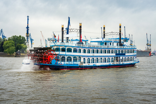 paddle steamer at harbor Hamburg in Germany.