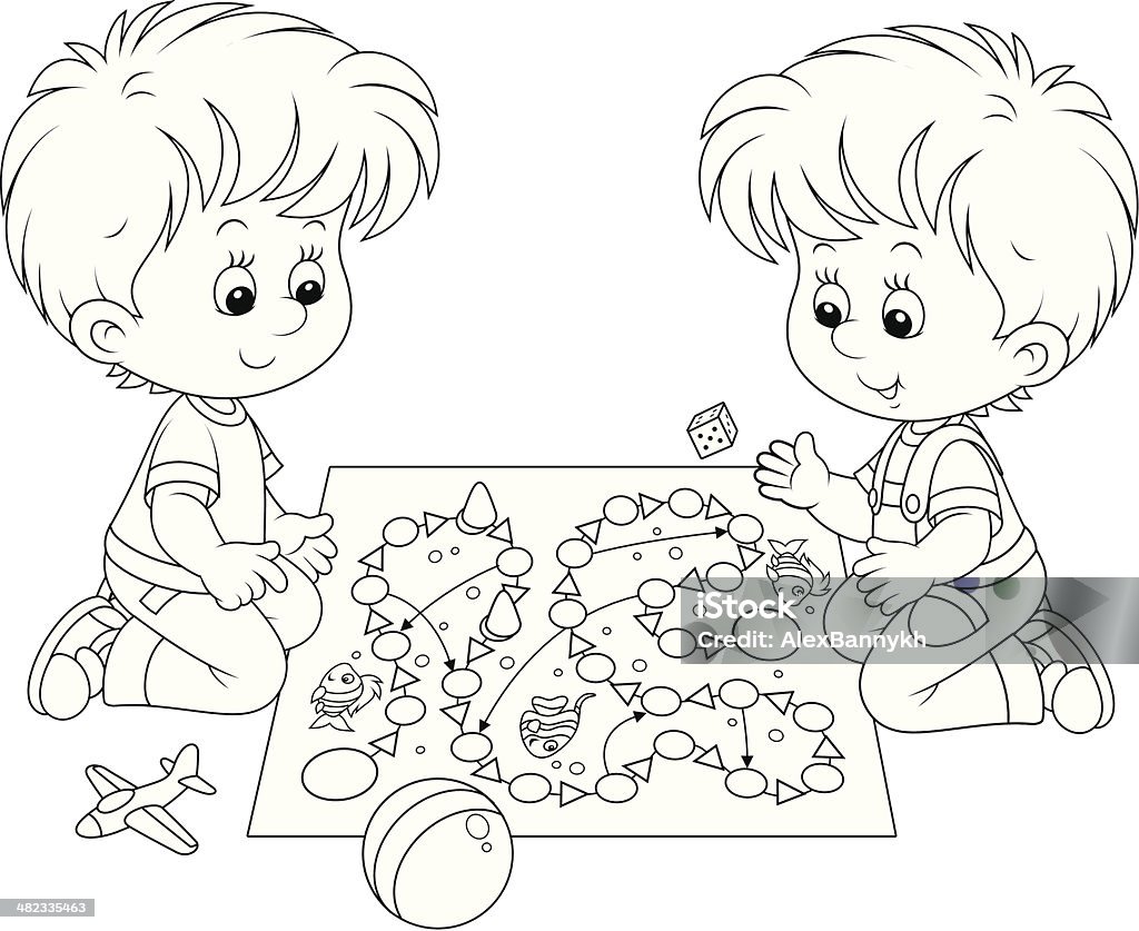 Boys playing Children play with a board game on the floor Baby - Human Age stock vector