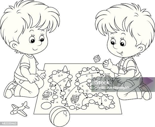 Boys Playing Stock Illustration - Download Image Now - Baby - Human Age, Black And White, Board Game