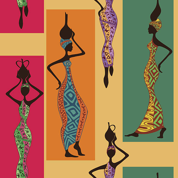 illustrations, cliparts, dessins animés et icônes de motif sans couture de femmes africaines - sensuality color image wallpaper black