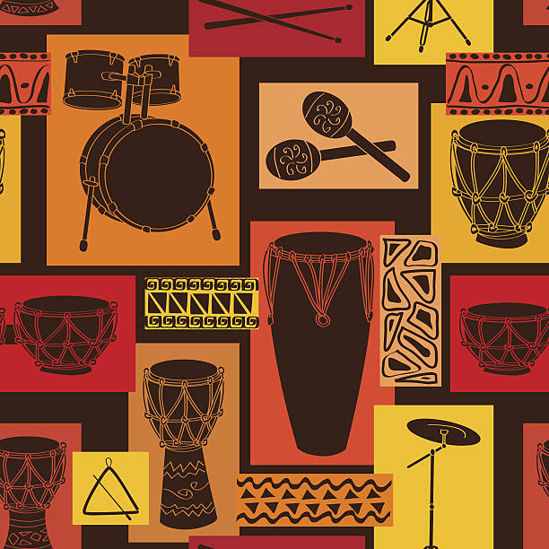 gorące bezszwowe wzór zestaw perkusyjny - ethnic music stock illustrations