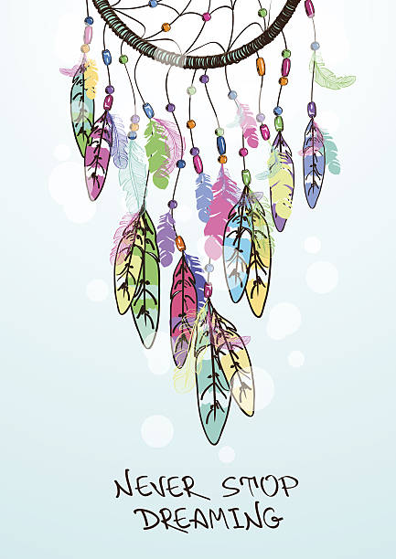 Illustration with American Indians dreamcatcher Colorful ethnic illustration with American Indians dreamcatcher symbol north american tribal culture bead feather stock illustrations