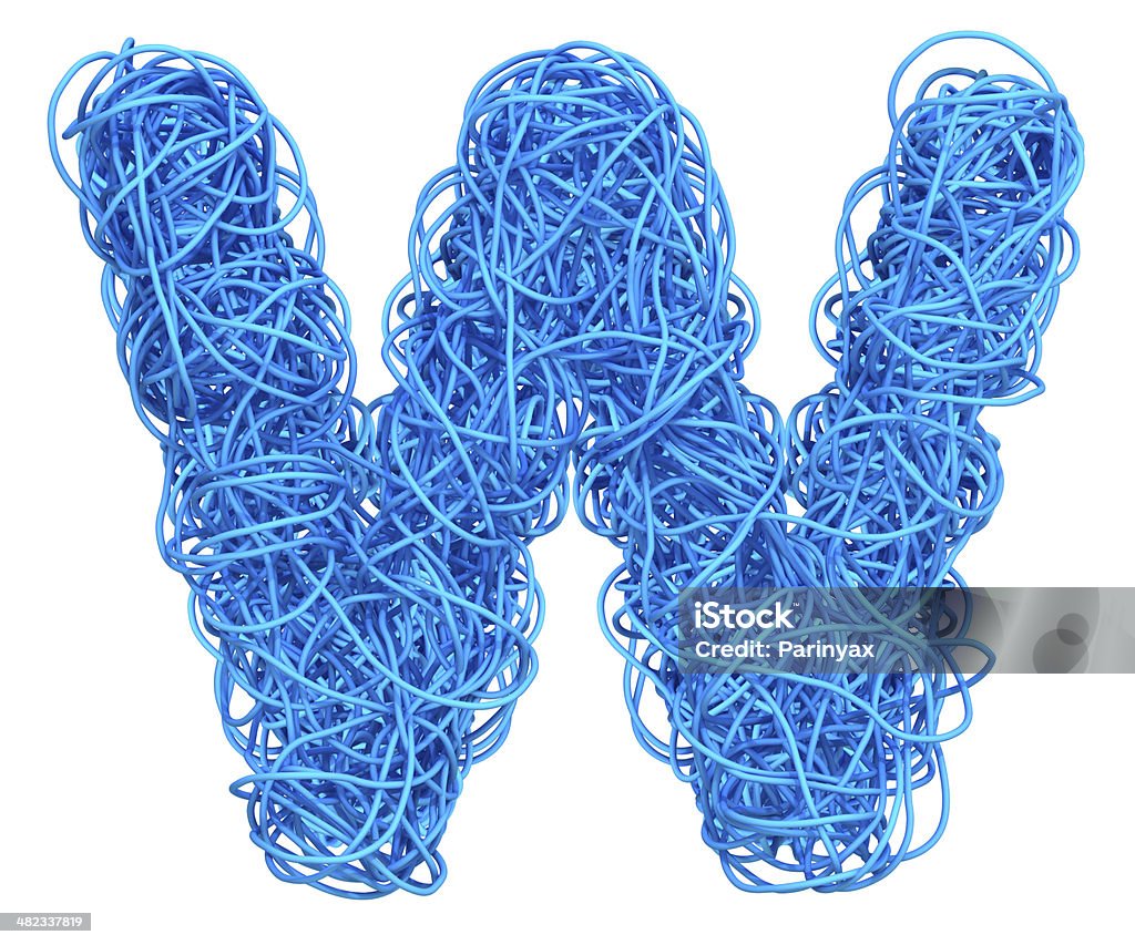 Blue Cable Alphabet alphabet  for communication and network Knitting Stock Photo
