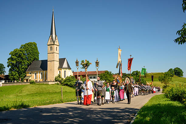Reichersdorf, Germany - June 7, 2015: Traditional Corpus Christi procession in Reichersdorf/Upper Bavaria, Germany