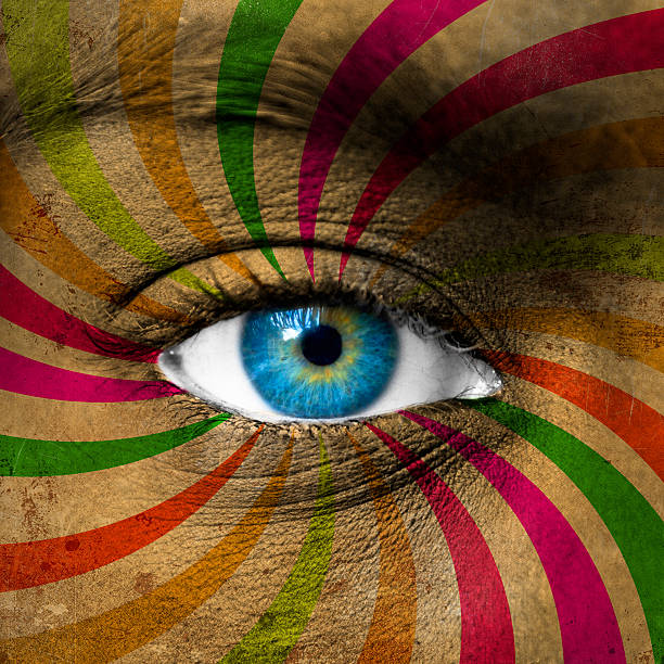 istock Blue eye and abstract colorful stripes 482343623